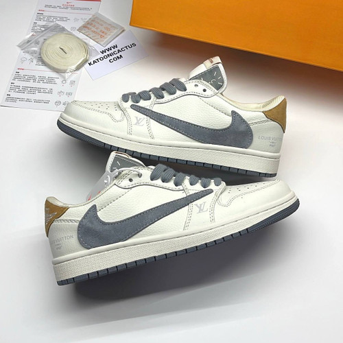 نایک ایر جردن 1 لو لویی ویتون سفید / خاکستری